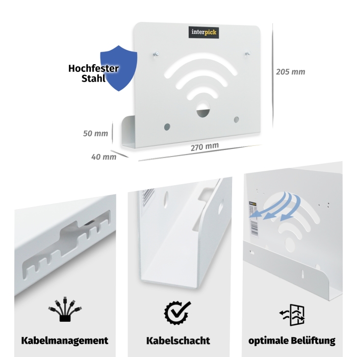 Fritzbox Wandhalterung inkl. Kabelmanagement für AVM FritzBox Router 7590 AX 6660 Cable 5590 7530 6850, fritzbox Wandmontage